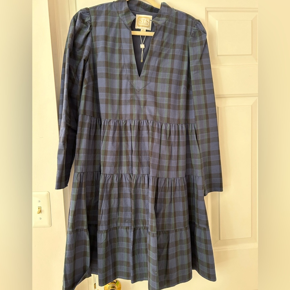 Sail to Sable Blackwatch Plaid Long Sleeve Tunic Flare Dress